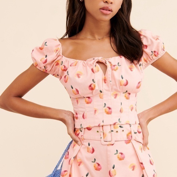 Finders Keepers Tutti Frutti Crop Top in Peach - Picture 1 of 9